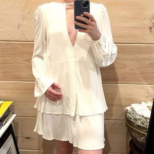 Free People Ivory White Tiered Dress with Puffy Sleeves S